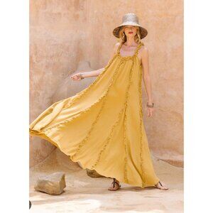 Free People Mckinley Ruffle Maxi Dress, Boho Chic Summer Staple, Banana Yellow S